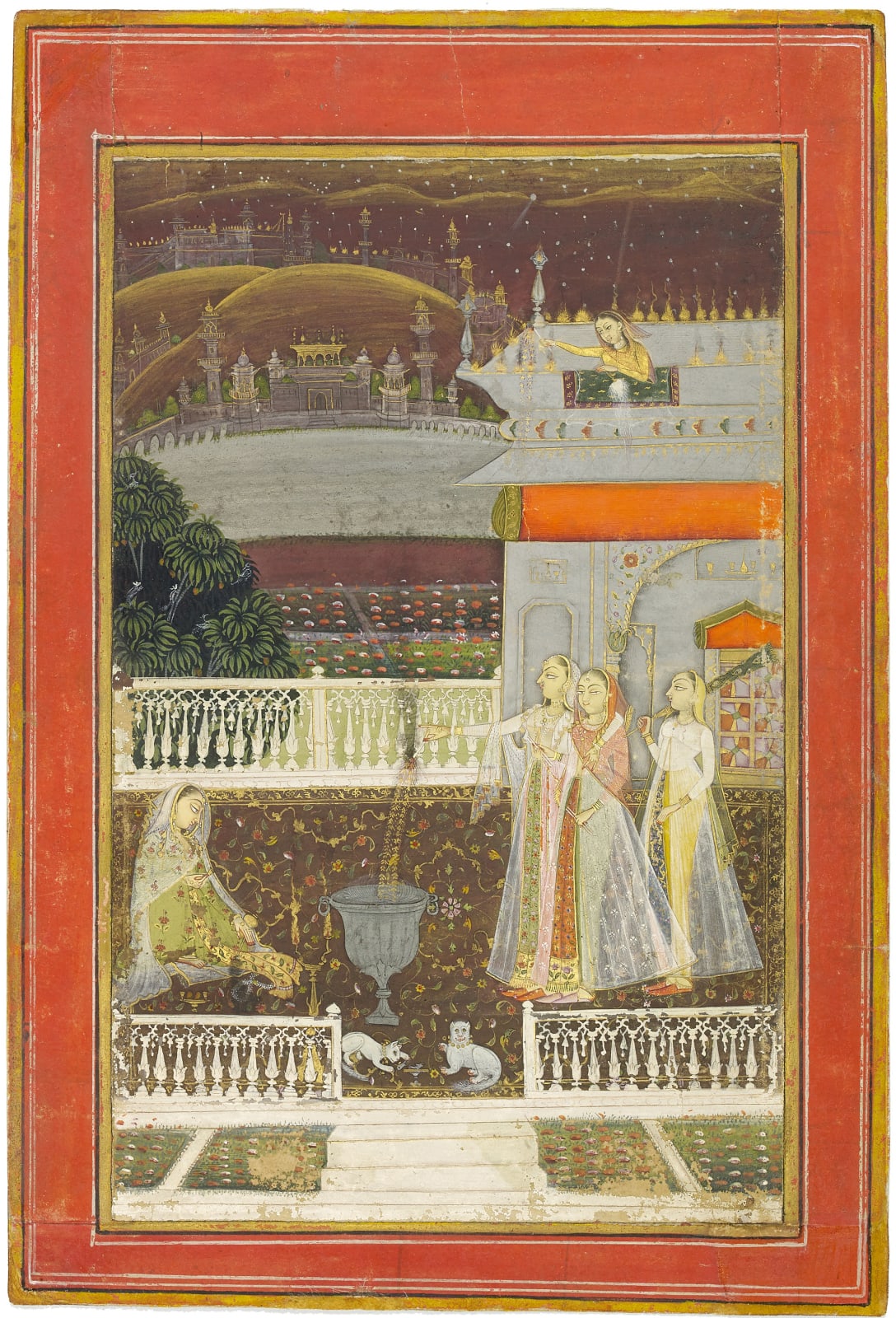 The Night of Shab-barat - Ladies with Fireworks on a Terrace, By the artist Mola Bagas, Bikaner, late 18th century