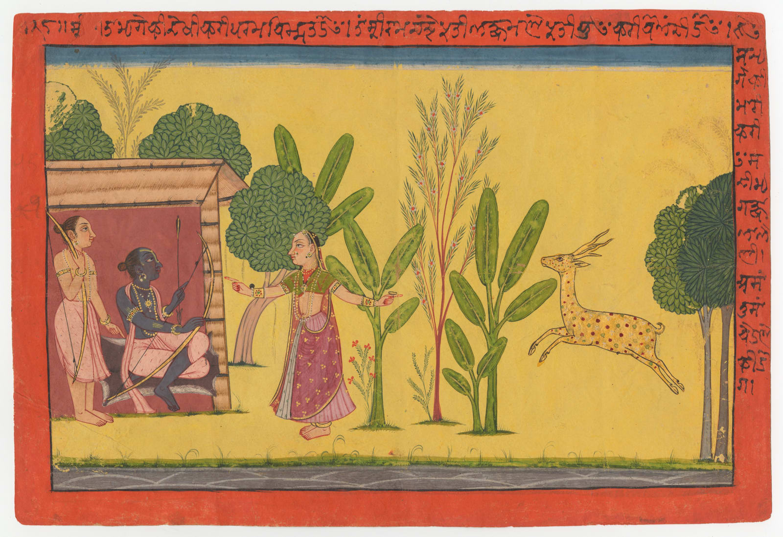 Sita asks Rama to fetch the golden Deer for her, Page from the ‘Shangri’ Ramayana series, Style IV By a Pahari artist possibly from Bilaspur, c. 1700–10