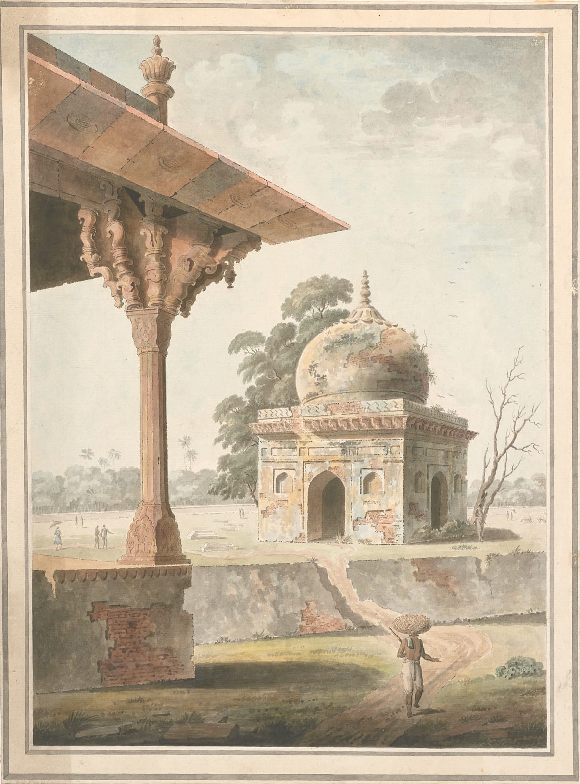 The tomb of Shaikh Ibrahim Chishti (d. 1543) seen from the corner of the Nadan Mahal, Lucknow, an Akbari period structure (Mosque Lucnow), Murshidabad, 1795–1810