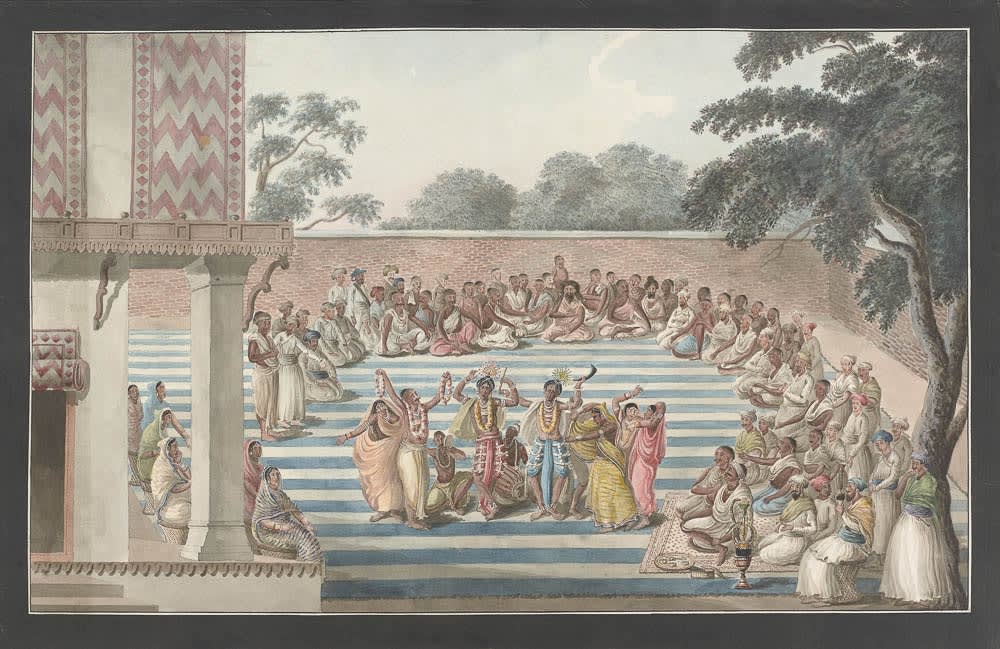 Hindu Nautch scene with representations of Krishna and Balarama., Murshidabad, 1795-1807