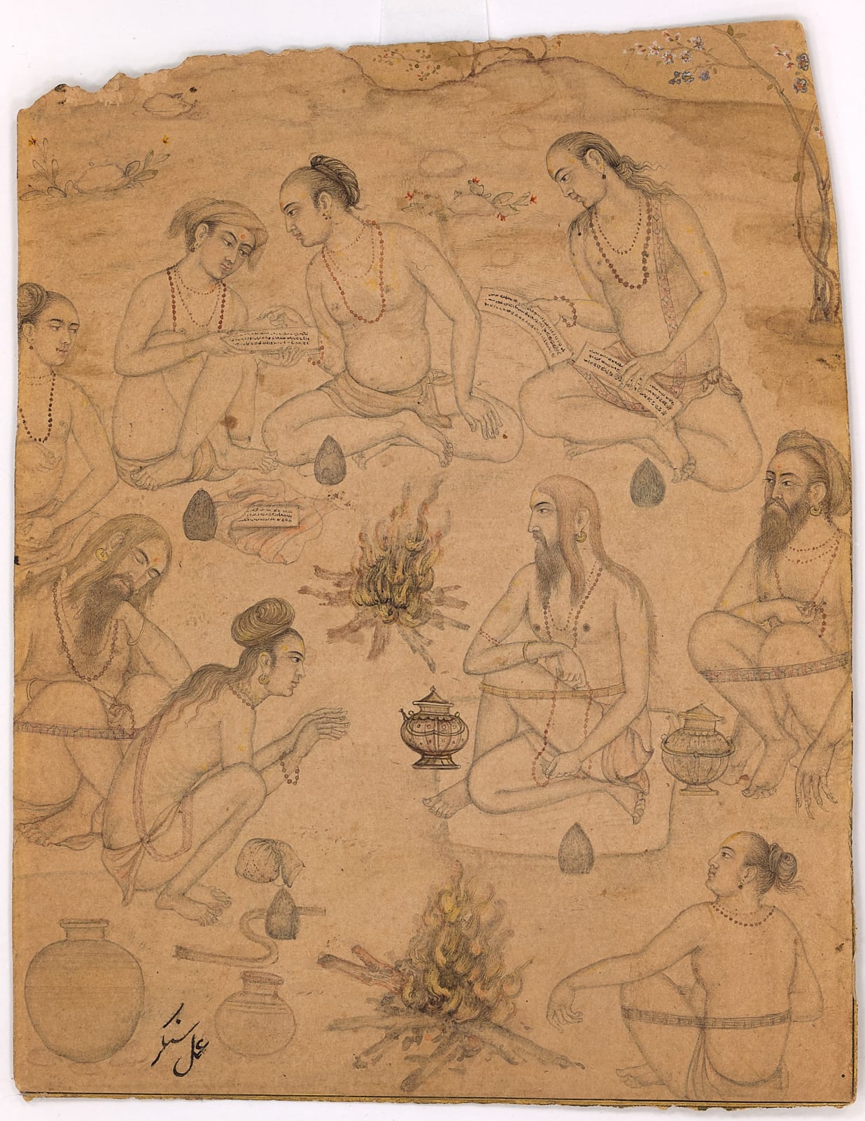 Yogis round a Fire, By the Mughal artist Sankar, c. 1600