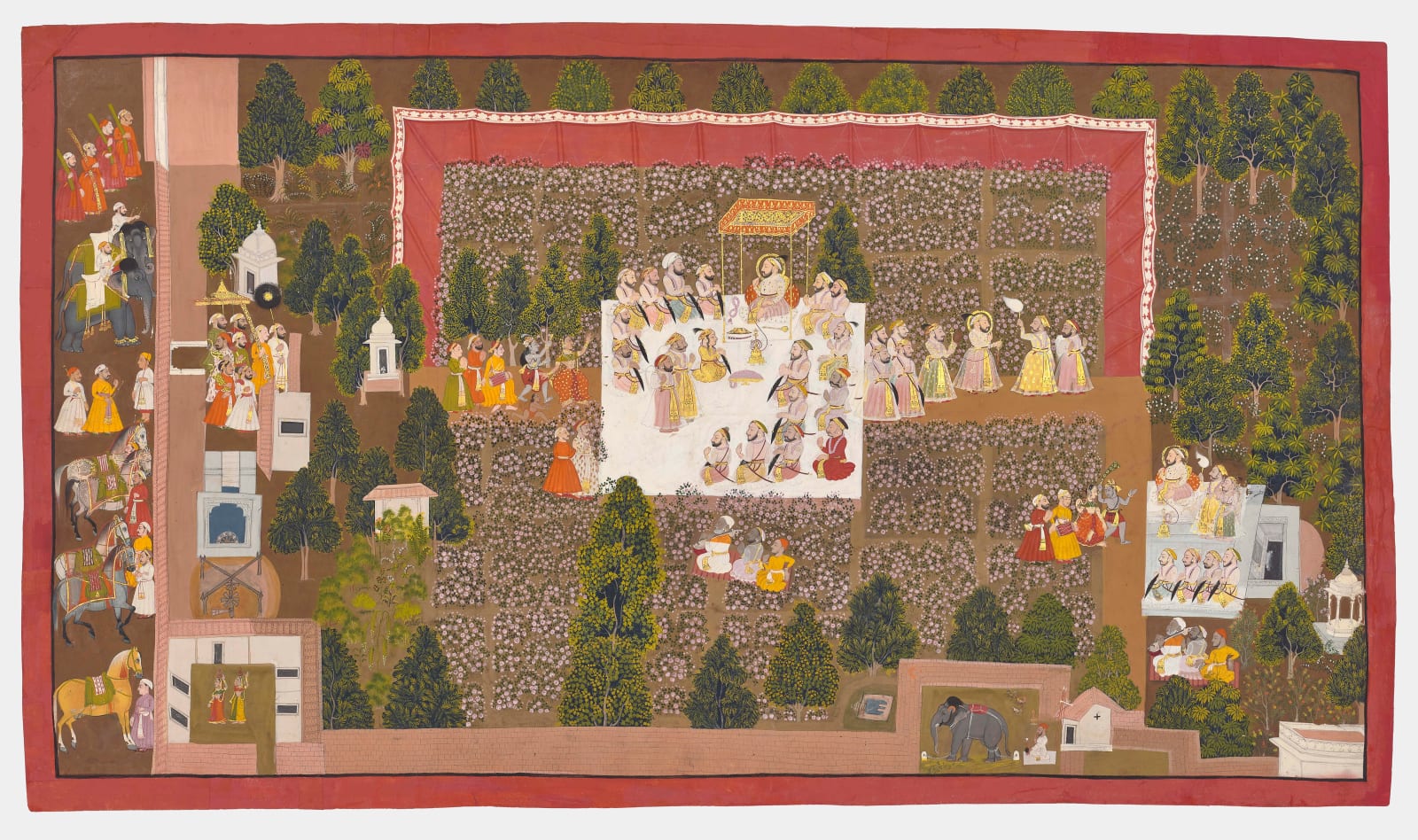 Maharana Sangram Singh celebrating the spring festival with his nobles in the rose garden in Udaipur, Udaipur, 1715–20