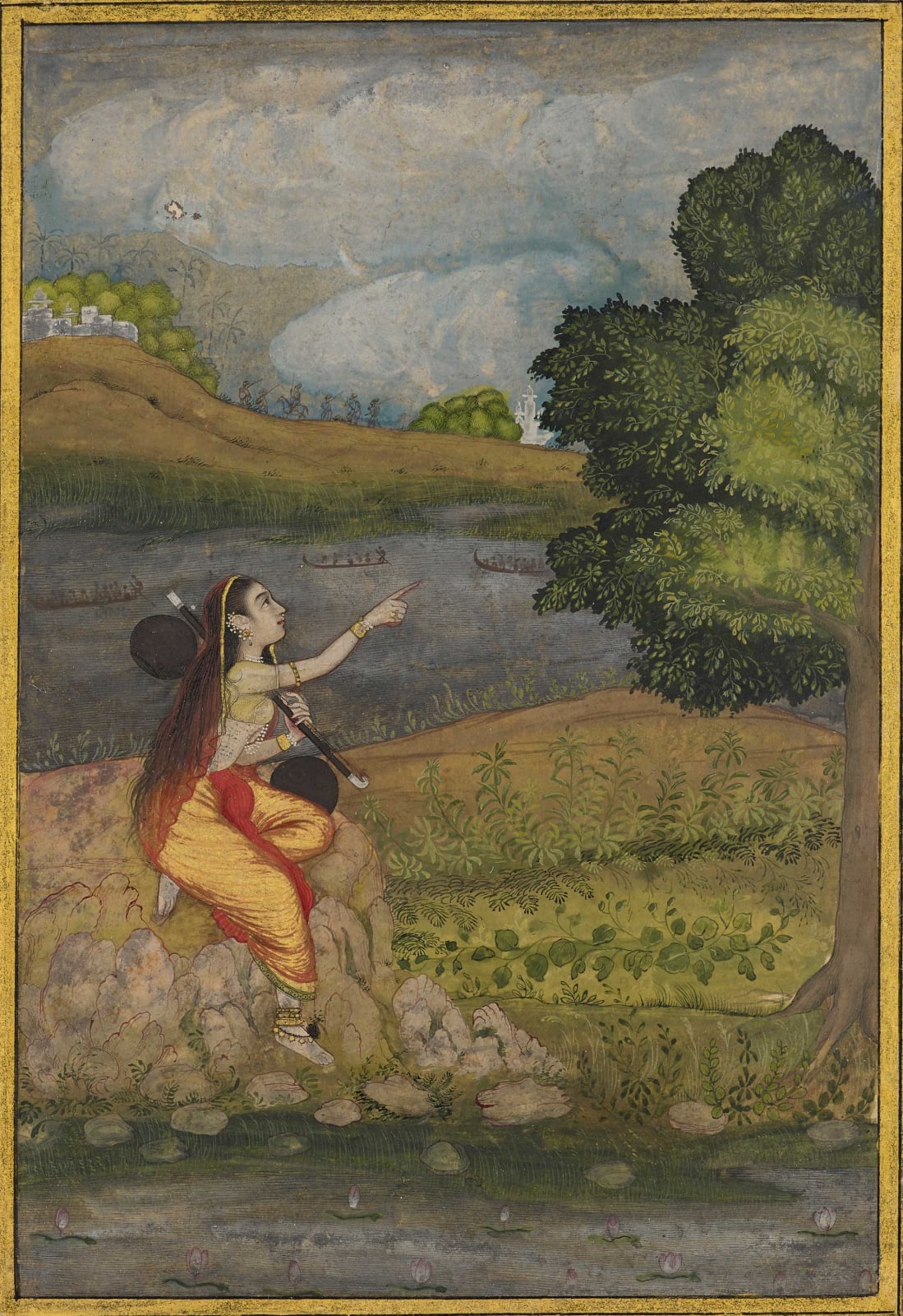 Gujari ragini: Page from a Ragamala series, Mughal style from Rajasthan, possibly from Bikaner, 1670-1700