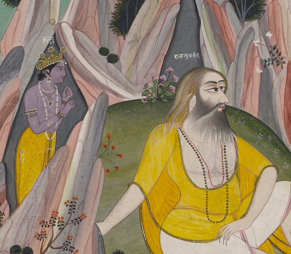 Krishna lures King Kalayavana to the Cave of Muchukunda where he is burnt to Ashes