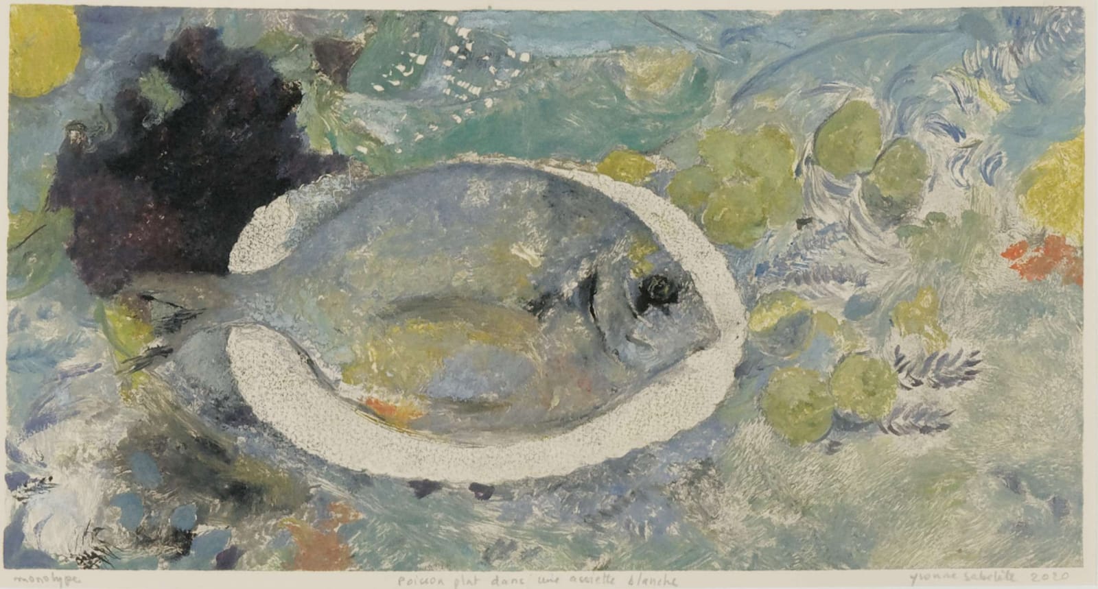 Yvonne SABELÈTE, Poisson plat dans une assiette blanche, 2020