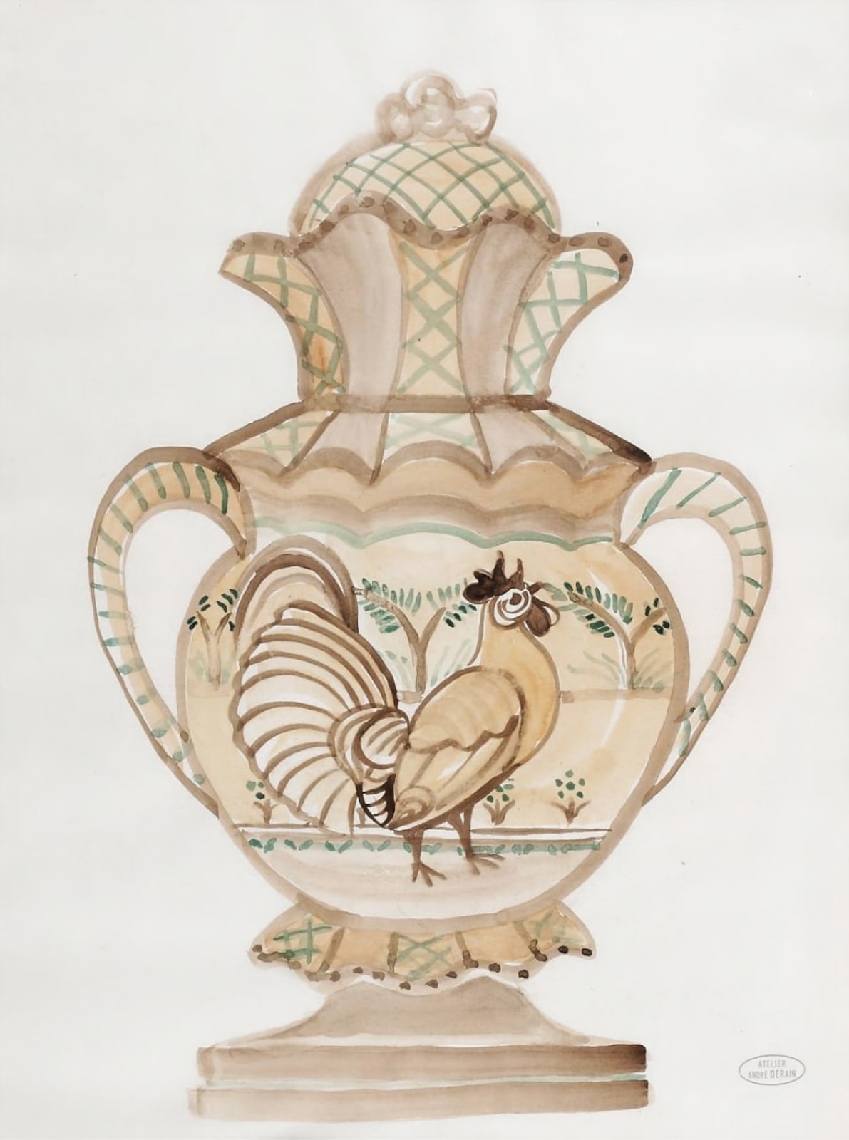 André DERAIN, Vase couvert au coq