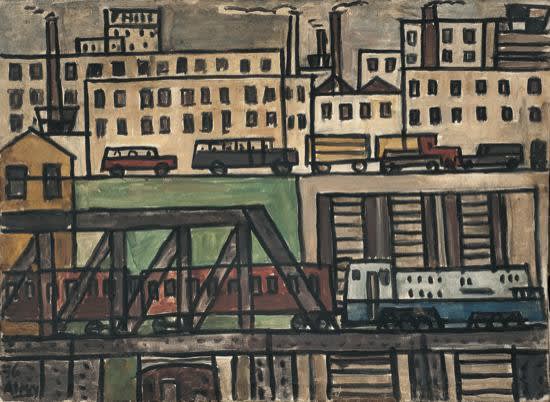 Julio Uruguay Alpuy, Paisaje Urbano con Tren, 1956