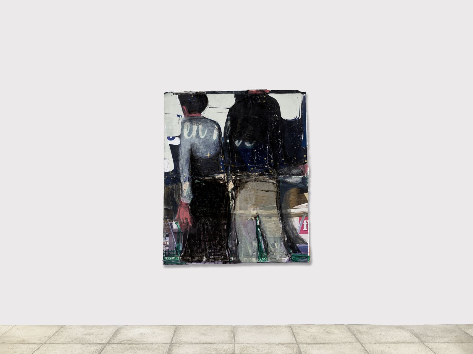 Jean Charles BLAIS, enfin, 2021, Peinture à l'huile et craie sur affiches arrachées, 157 x 133 cm. © François Fernandez
