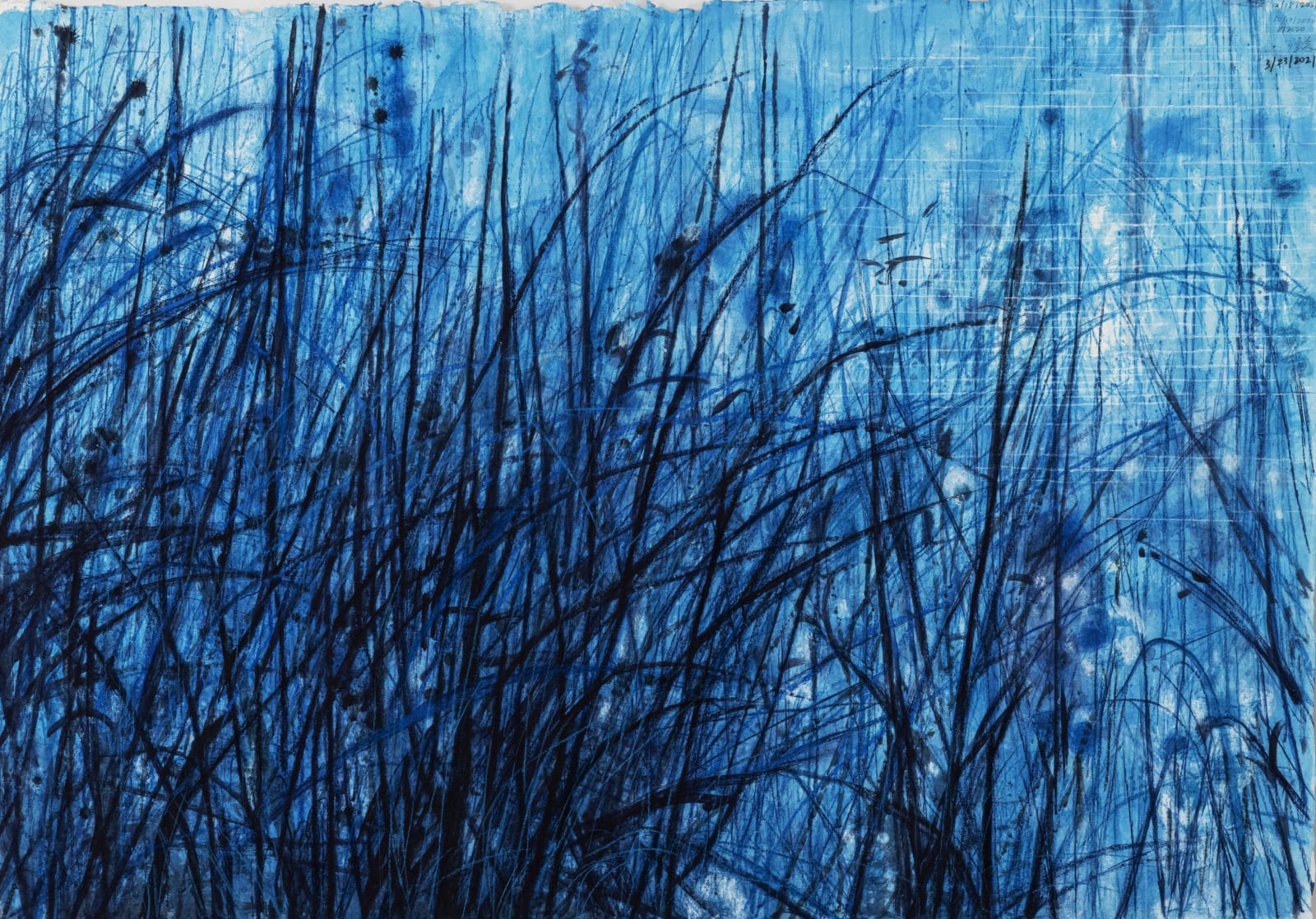 Leaves of Grass No. 18 Ancient Ink, Watercolor and Pastel on Suzhou Pi Xuan Paper 148 x 212 cm, 2020-2021