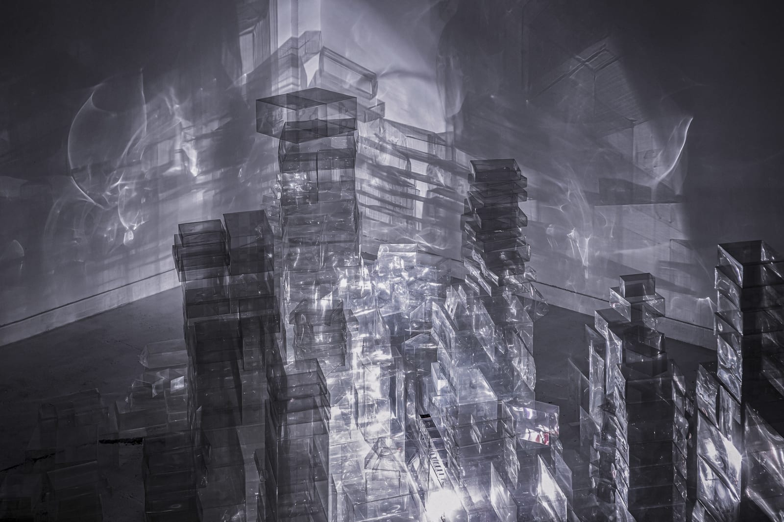 Wu Chi-Tsung Crystal City, 2022 Installation (Track, Motor, LED, Plastic) Dimensions Variable