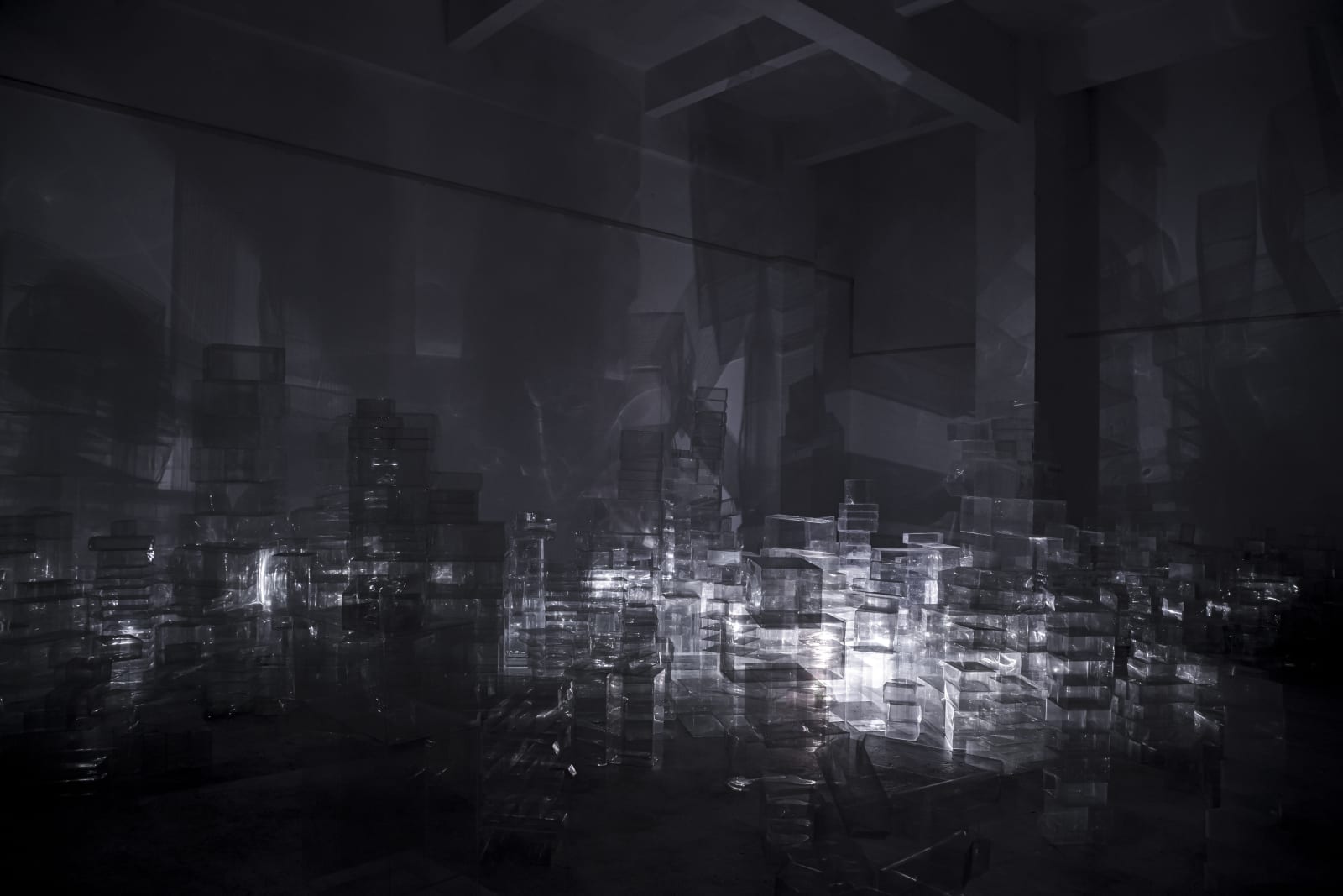 Wu Chi-Tsung Crystal City, 2022 Installation (Track, Motor, LED, Plastic) Dimensions Variable
