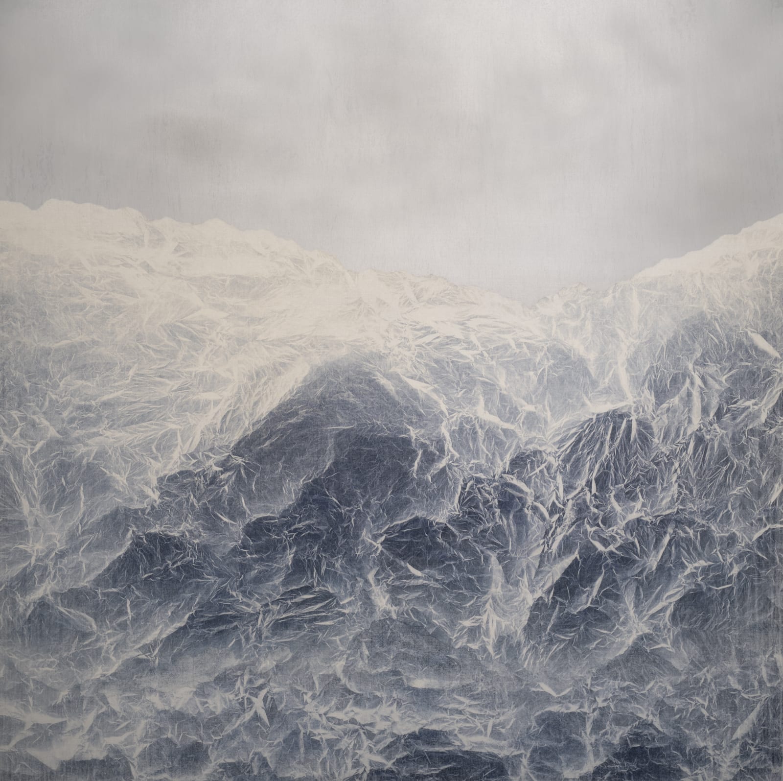 Wu Chi-Tsung 吳季璁 Cyano-Collage 142 氰山集之一百四十二, 2022 Cyanotype, Xuan Paper, Acrylic and Acrylic Gel Mounted on Aluminum Board 氰版攝影、宣紙、壓克力、壓克力膠、鋁板 150 x 150 cm