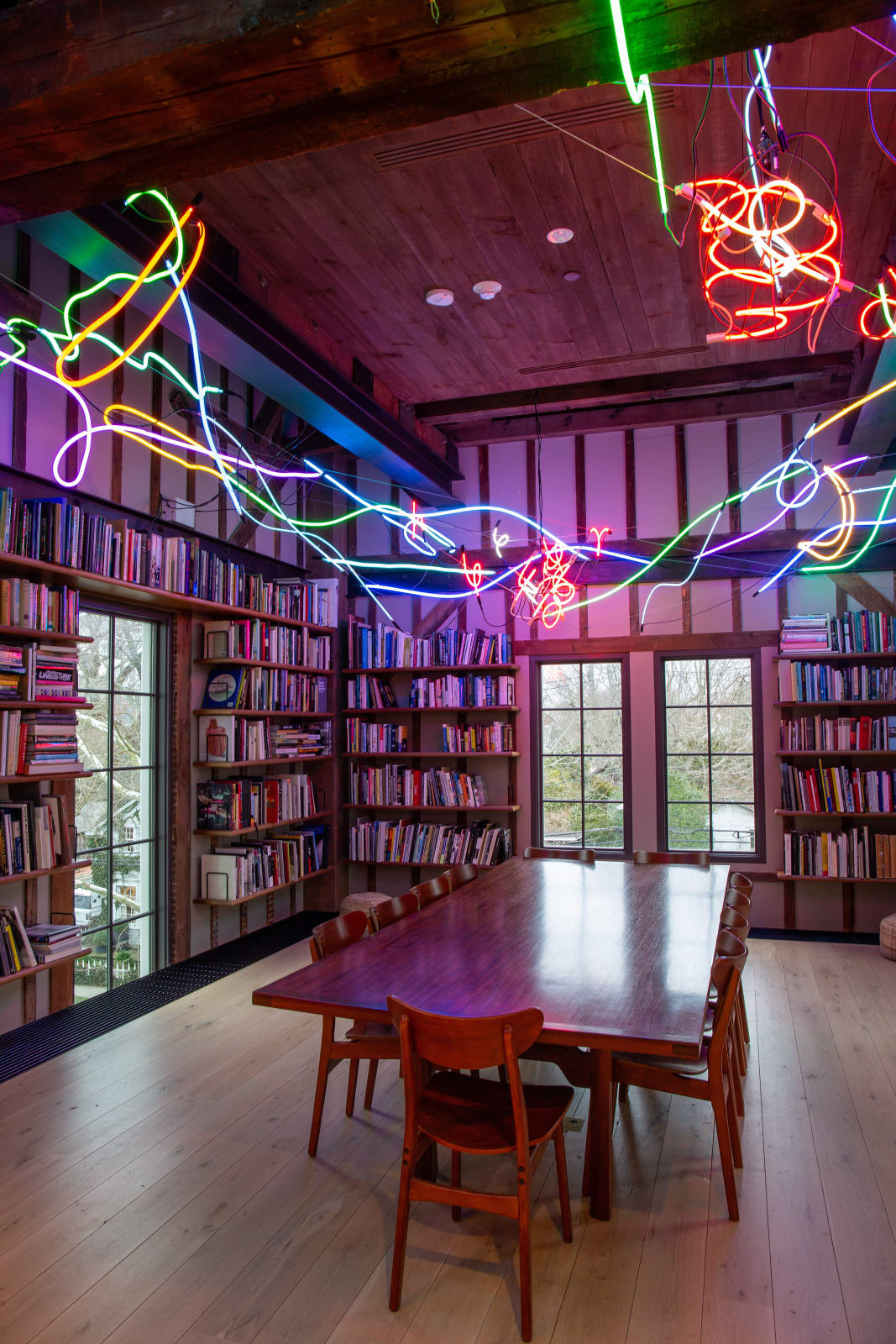 Keith Sonnier, Passage Azur (Sag Harbor), 2024. Neon installation, Site specific; dimensions variable. The Estate of Keith Sonnier. Photo: Joseph...