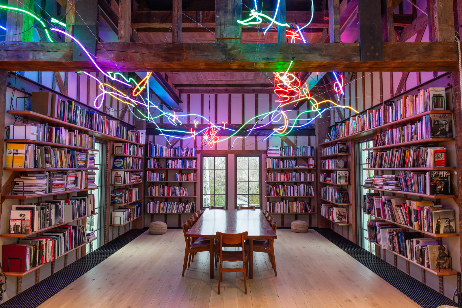 Keith Sonnier, Passage Azur (Sag Harbor), 2024. Neon installation, Site specific; dimensions variable. The Estate of Keith Sonnier. Photo: Joseph...