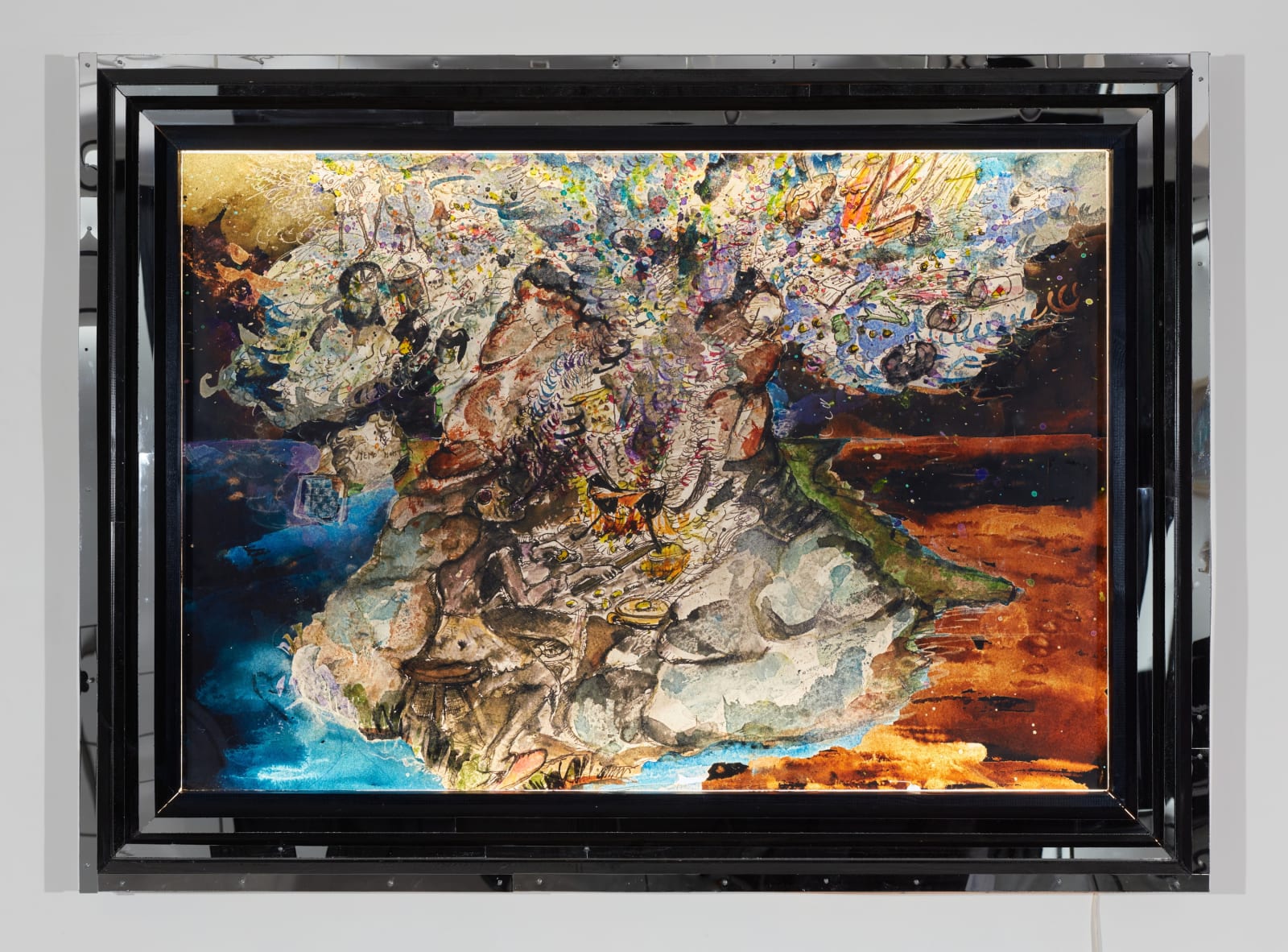 The eruption (acne vulgaris), 2021 Duratrans photograpic film, tube light, wood, mirror plexiglas 162 x 121 x 12 cm