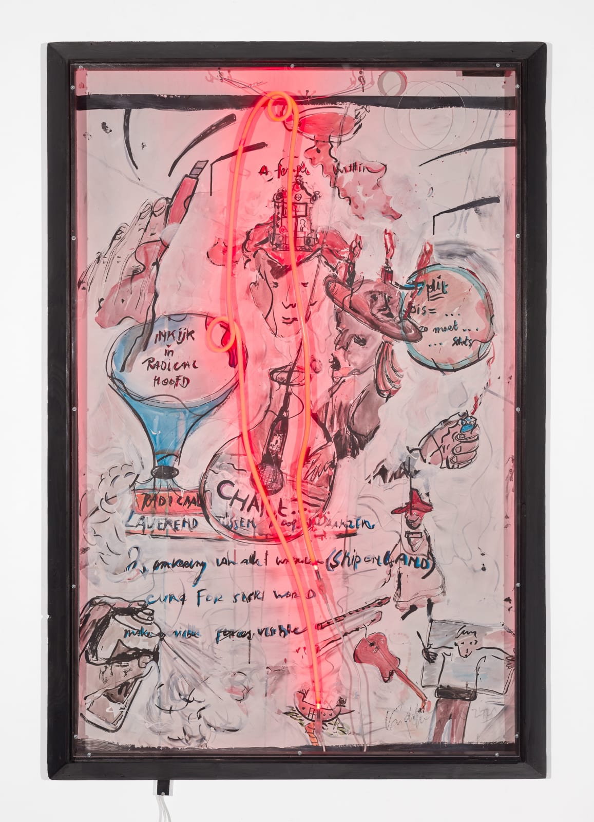 Chant, 2021 Gesso and watercolour on paper, varnish and neon 166 x 113 x 13,5 cm