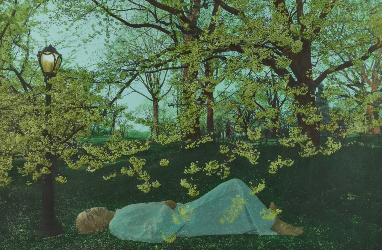 Self-portrait in the Park, New York 2021, 2021 Hand colored gelatin silverprint 74,5 x 100,5 x 3,5 cm Variation of 5