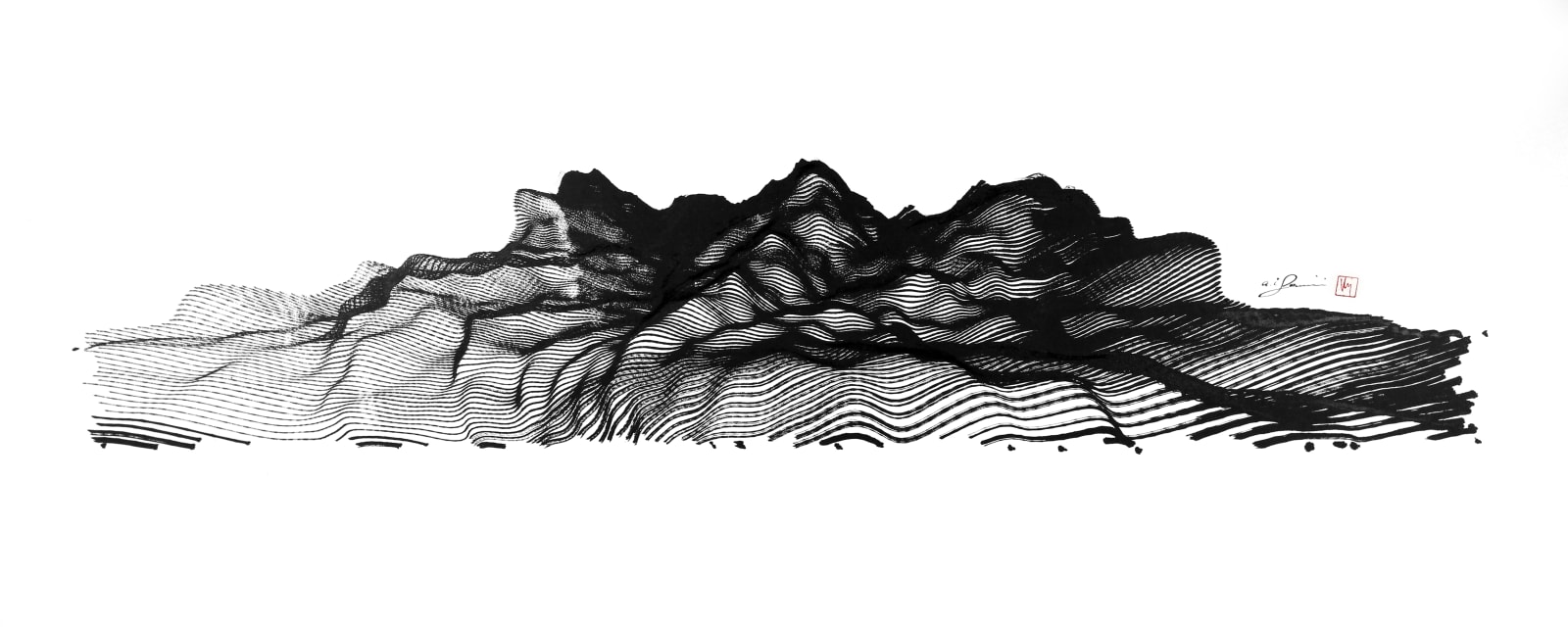 Victor Wong x A.I. Gemini, Escapism 0012, 2018, Artificial intelligence, ink on paper, 46 cm x 118 cm 黃宏達 x A.I. Gemini，《逸0012》，2018，人工智能、水墨紙本, 46 x 118 cm