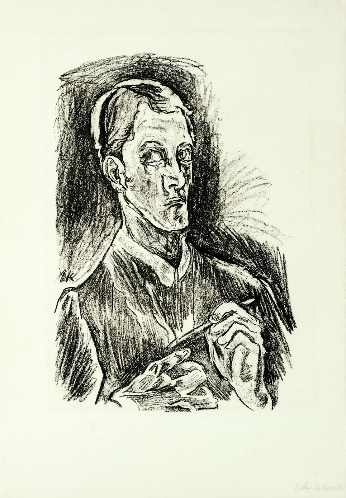 Oskar Kokoschka Selbstbildnis (Brustbild mit Zeichenstift) (Self-Portrait [Half-Length with Drawing Crayon]), 1914