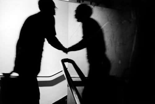 Magnum, Erich Hartmann, Shadows meeting on stairway, NY, USA, 1979