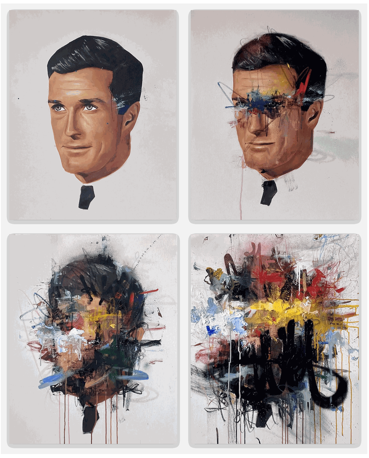Sage Barnes How It Happened, 2022 Set of 4 (24 x 30 inch) canvases Acrylic, pastel and aerosol on canvas 48 x 60 in 121.9 x 152.4 cm Unique
