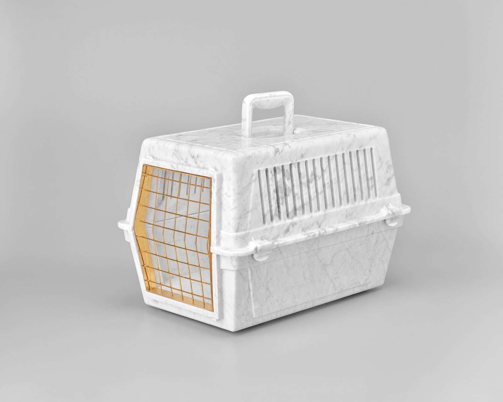 Casper Braat Pet Carrier, 2023 Carrara Marble White | Gold Plated Steel 16 x 23 3/8 x 17 1/8 in 40.5 x 59.5 x 43.5 cm Unique