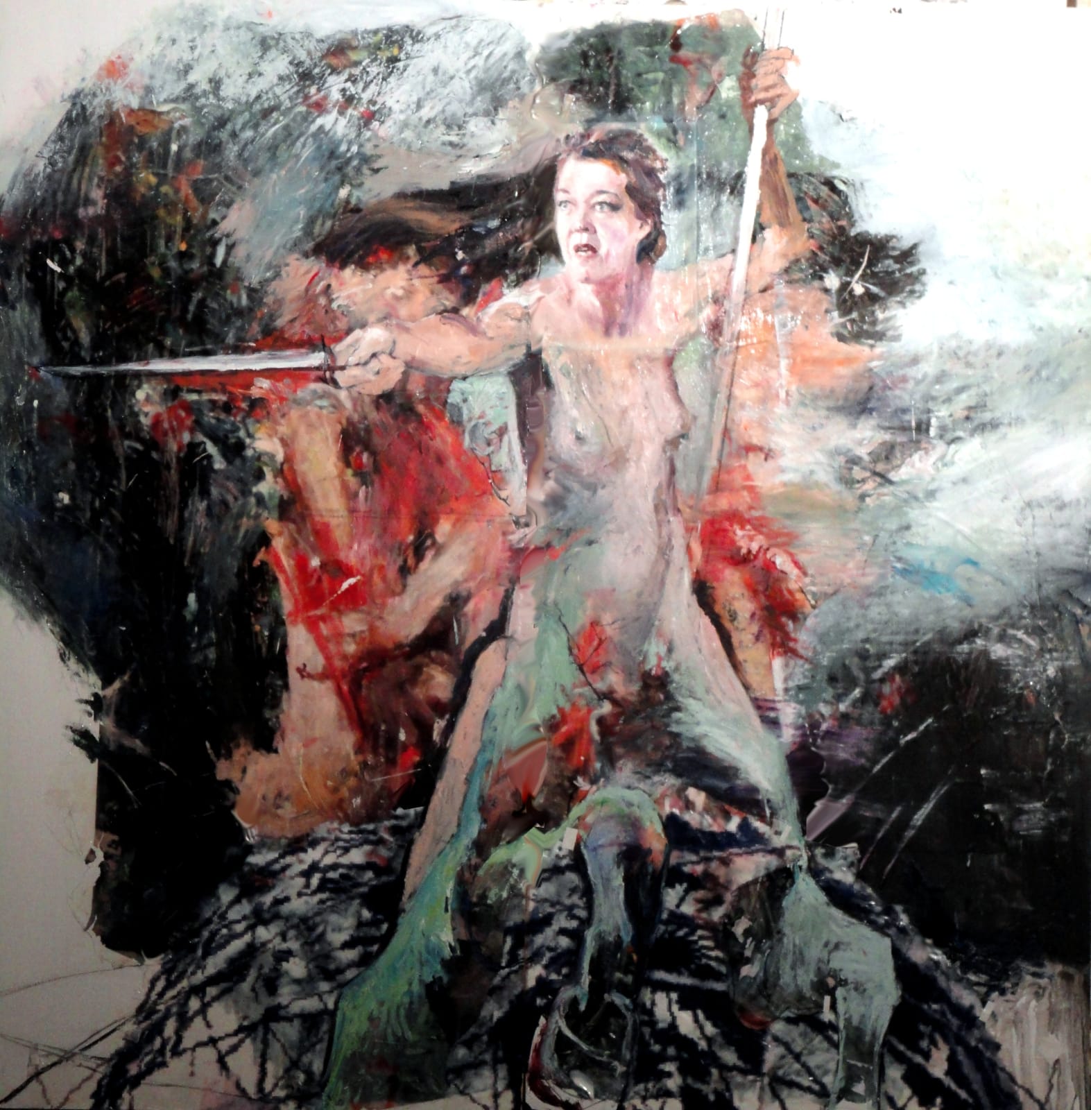 Ulrike Bolenz, Weiblicher Kentauer, 2017, oil and acryl on wood, 200x200 cm