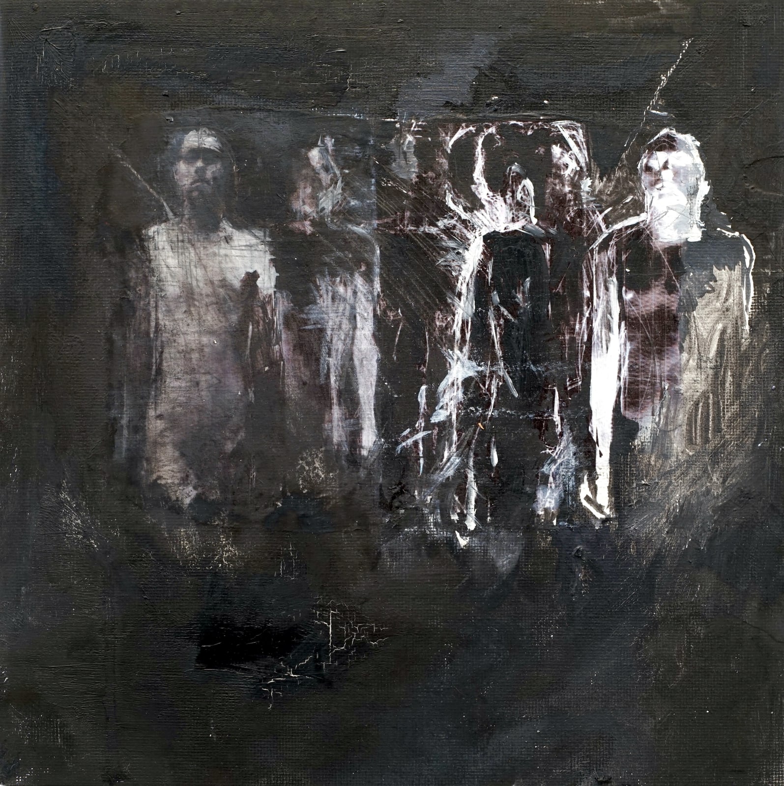 Ulrike Bolenz, Männergruppe klein, 2020, oil on wood, 25x25cm