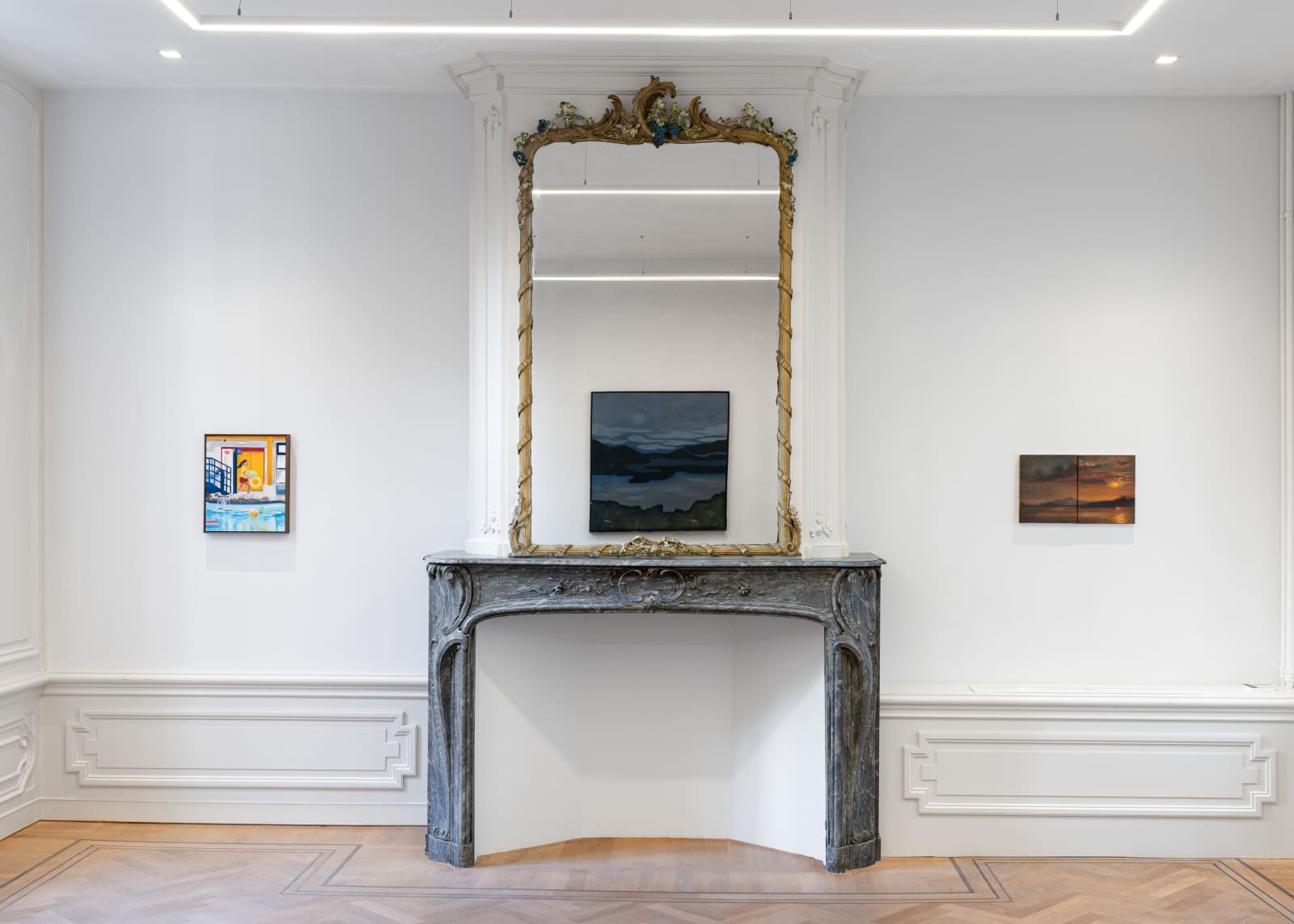 Installation view, 'Swimming' curated by Russell Tovey, Grimm Amsterdam, 2024. Photograph: Jonathan de Waart. Image Courtesy of the Artists and GRIMM, Amsterdam, London, New York.
