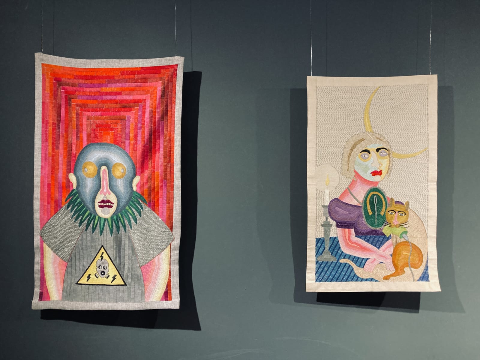 Installation view of embroideries by Paloma Castillo in Festival de la Primavera, main section at the I Biennial of Textile...