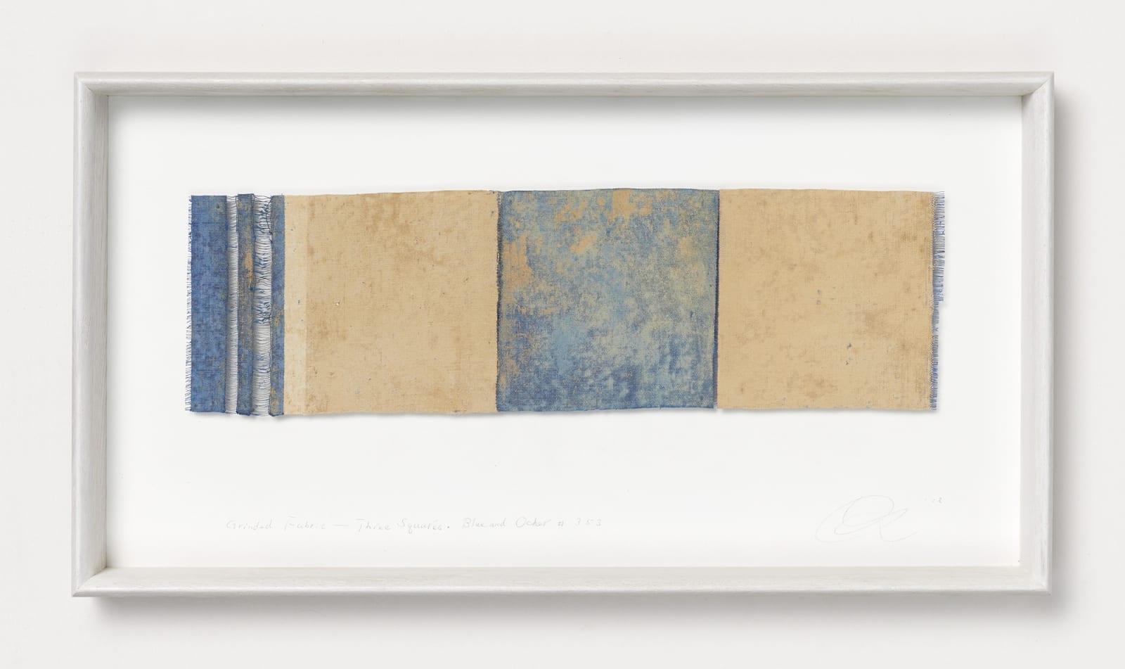 Chiyoko Tanaka, #022079  Grinded Fabric - Three Squares. Blue and Ocher #353, 2012
