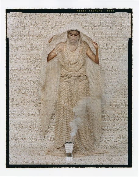 Lalla Essaydi Les Femmes du Maroc, Fumee d'Ambre Gris, 2008 chromogenic print mounted to aluminum and protected with UV laminate 88 x 71 inches edition of 5