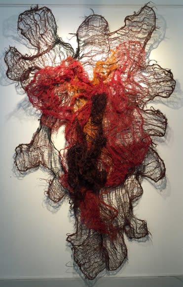 Nnenna Okore Downward Journey, 2016 burlap, dye, and wire 100 x 70 x 18 inches
