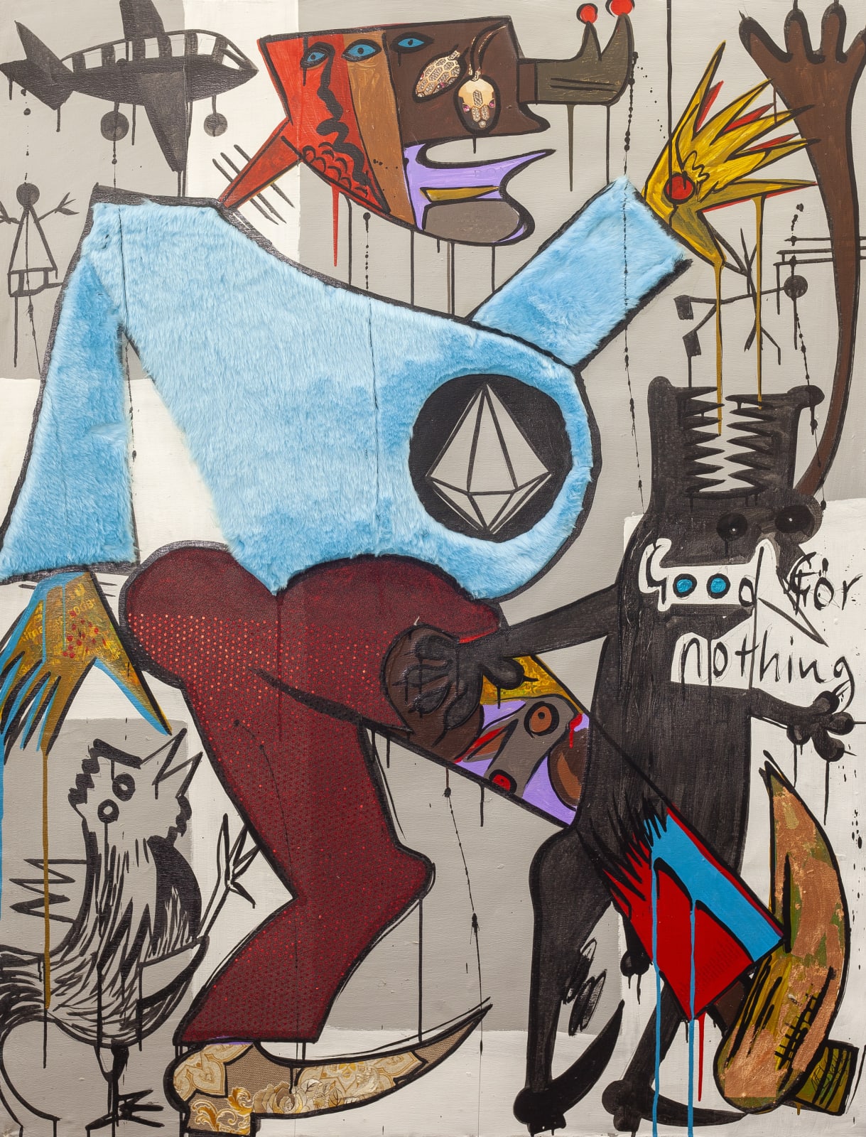 Blessing Ngobeni Mirror Soft Life #4, 2023 mixed media on canvas 66 1/8 x 40 1/8 in