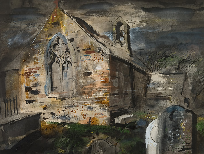 John Piper (1903-1992), The churchyard, circa 1945-49 Courtesy of Jerwood Collection. © 2025 The Piper Estate / DACS.