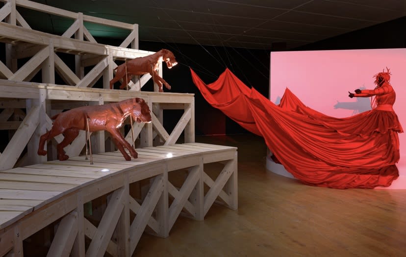 Installation view, Mary Sibande, The Red Ventriloquist, 2022. Courtesy of the MacLYON.