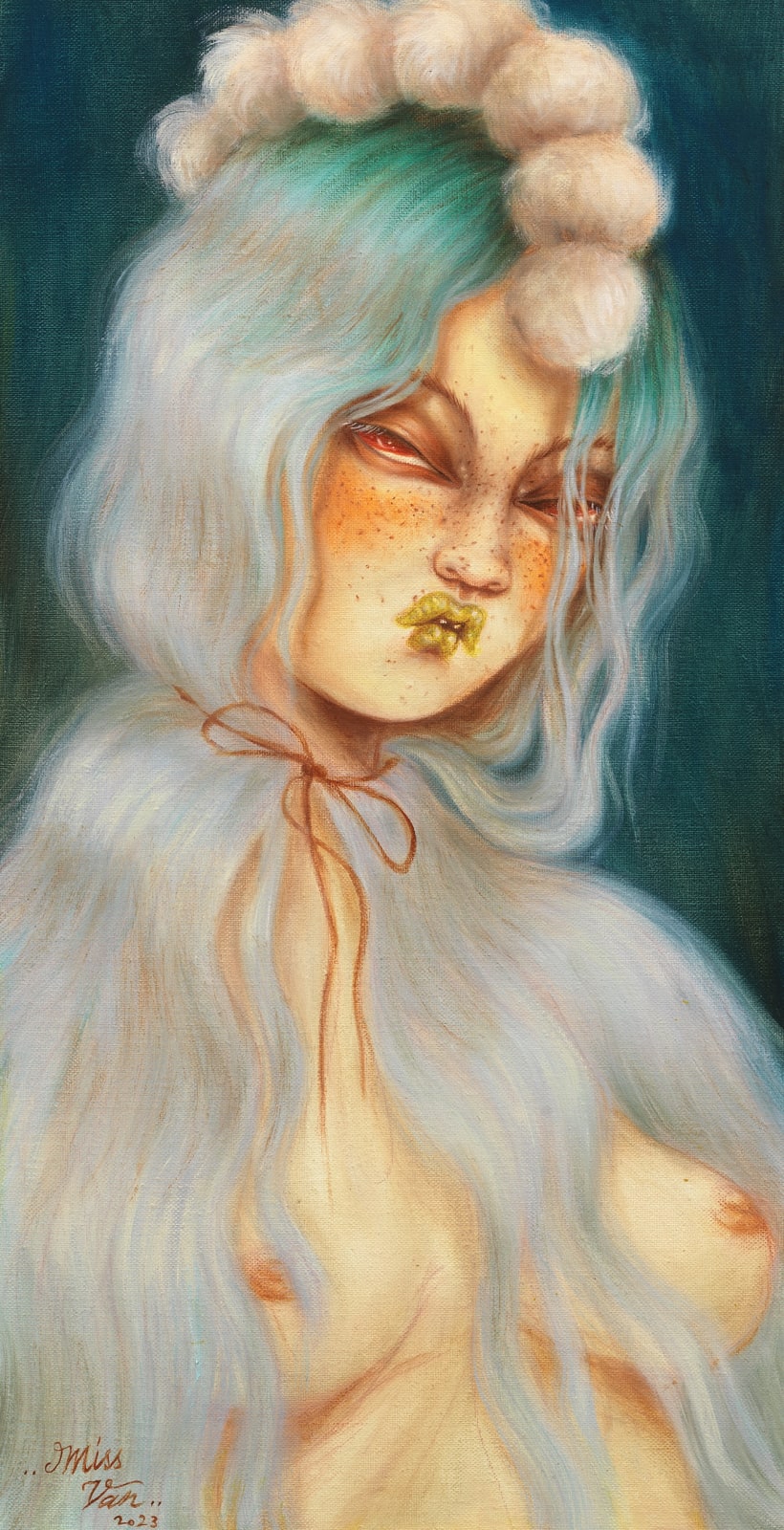 Miss Van, White pompoms Muse I (click for details) Sold, 2023