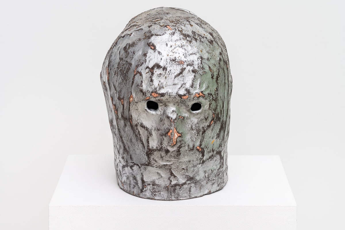 Patrick Cole Lock down Mask (Silver) Papier-mache, house paint 18 x 22 x 25cm