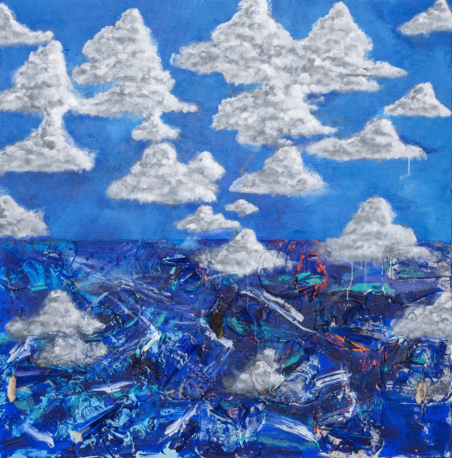 Ryan Cosbert, Dared To Dream, 2022, 152.4 × 152.4 cm / 60 × 60 in, Acrylic, resin, and paper airplanes on linen