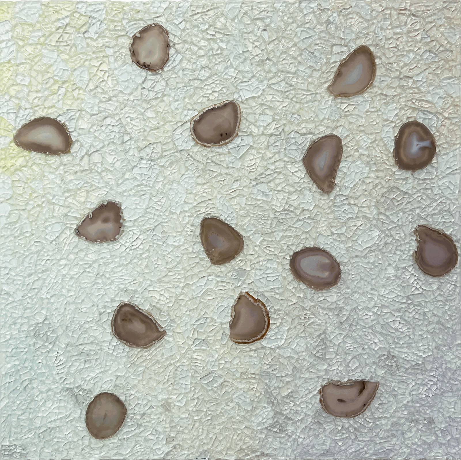 Alteronce Gumby, Pale mornings fade into white moons, 2023,Gemstones, glass and acrylic on panel, 61 × 61 cm / 24...