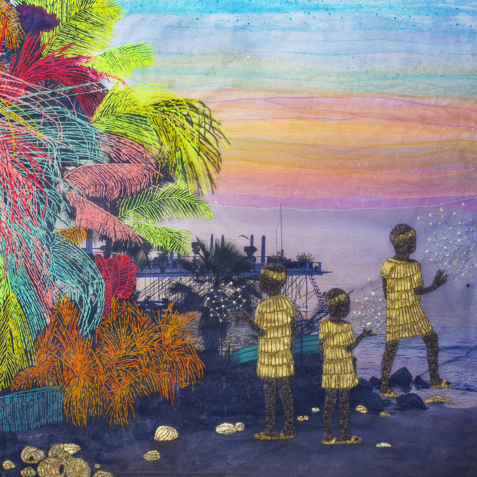 Joana Choumali The Healers, 2020 Mixed Media Embroidery on digital photography printed on canvas 80 x 80 cm (LOFT0628)