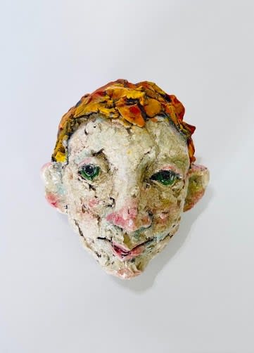 Julie Latayan, Small Face 2 (yellow hair/green eyes), 2024