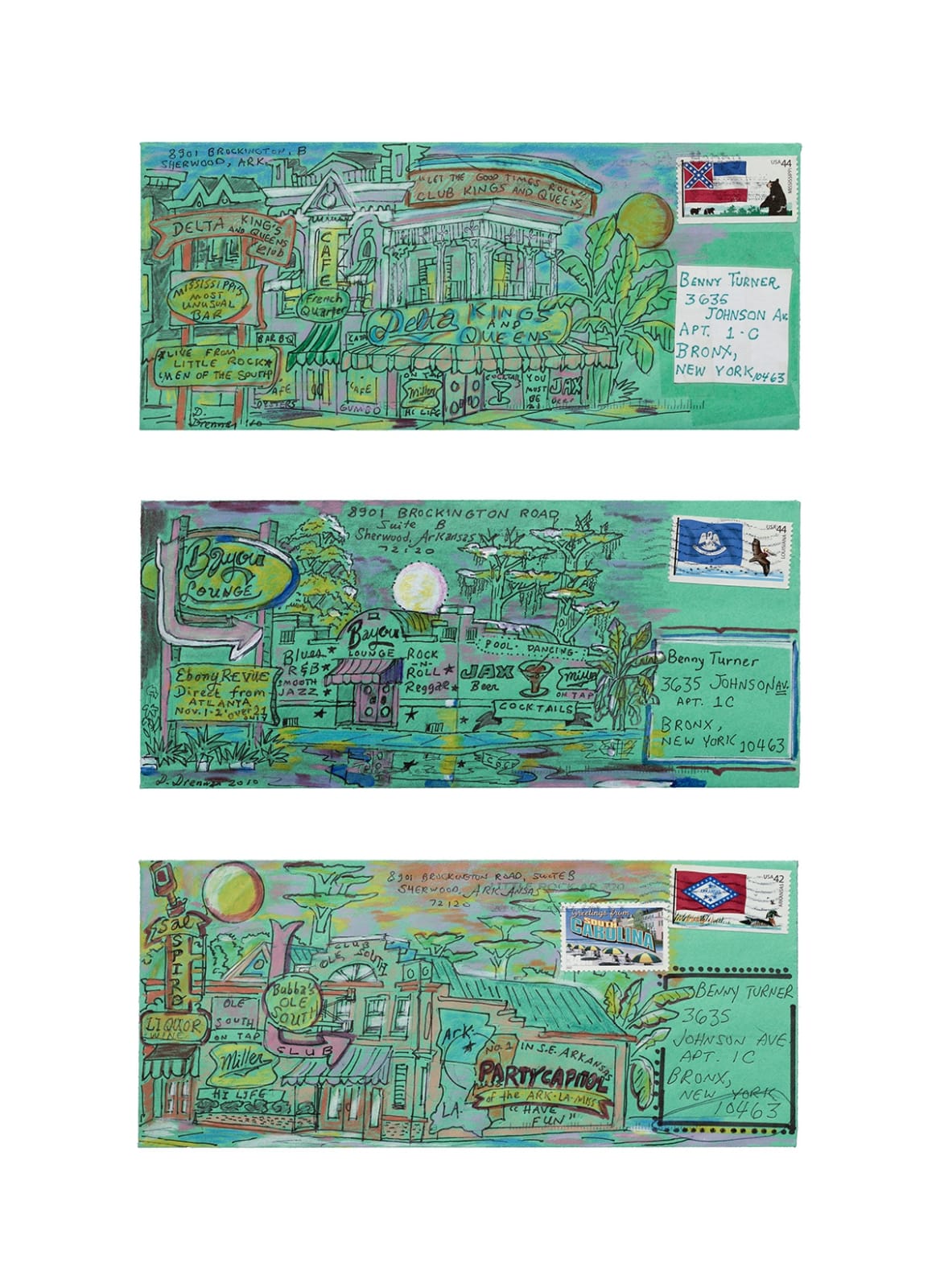 Kuimeaux, Bars & Nightclubs in the ArkLaMiss Envelopes Series (print), 2010