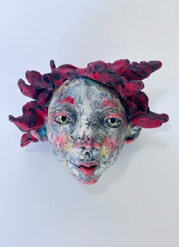 Julie Latayan, Small Face 6 (wild red hair/green eyes), 2024