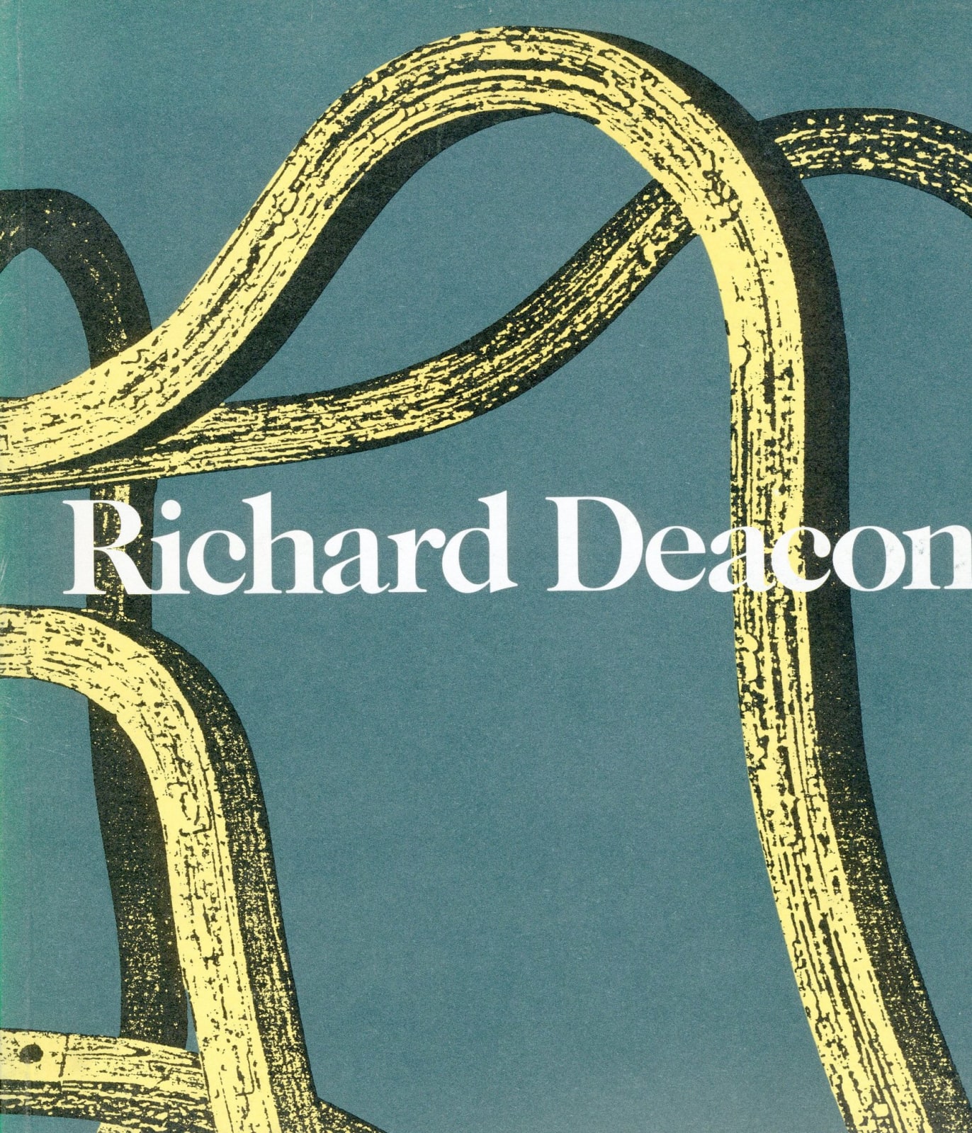Book Cover of blue and yellow abstract print of laminated wood, titled Richard Deacon.