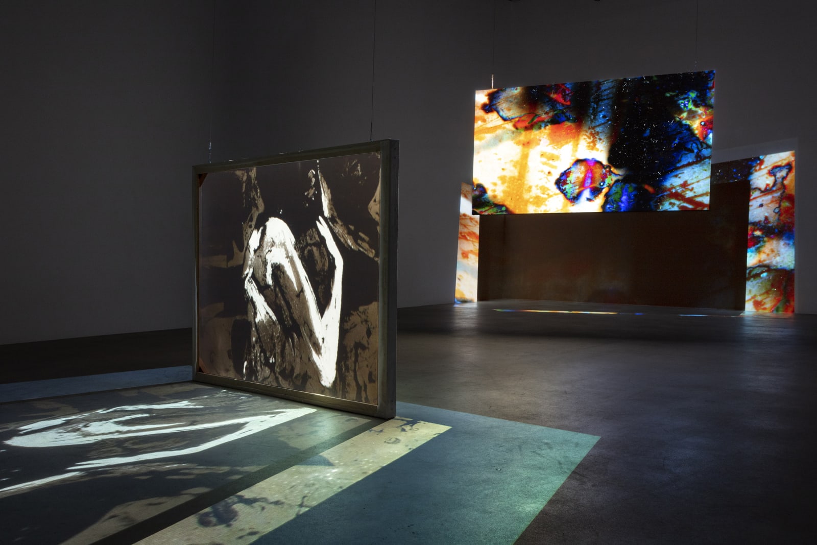 Raft, 2022 by Matt Saunders; 2 channel video installation on custom screens at the American Academy of Arts and Letters