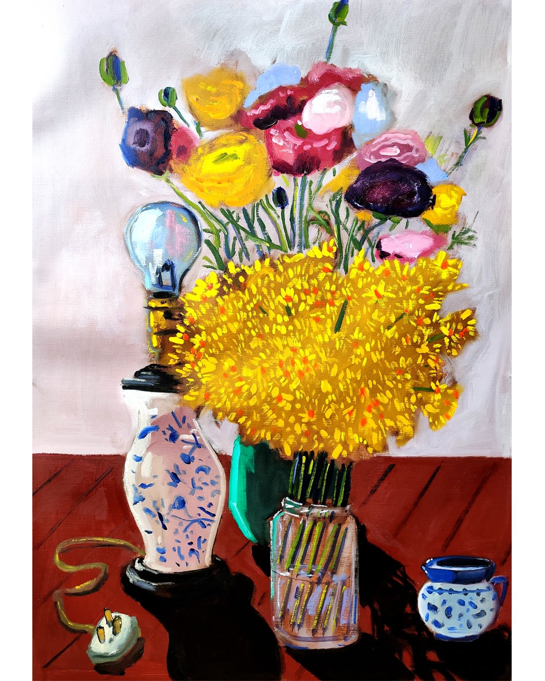 Sebastian Tanti Burlo, Still life of Daffodils and lamp, 2021