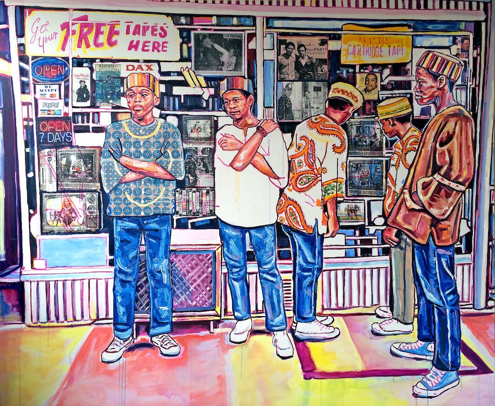 Keep Your Eyes Peeled, Oil, ink, and xerox transfer on linen, 78.7” x 94.5”, 2016