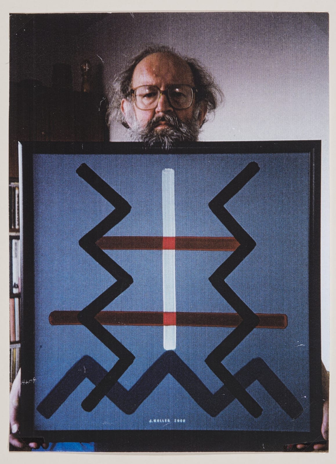JÚLIUS KOLLER, Untitled (Artist holding artwork), 2000