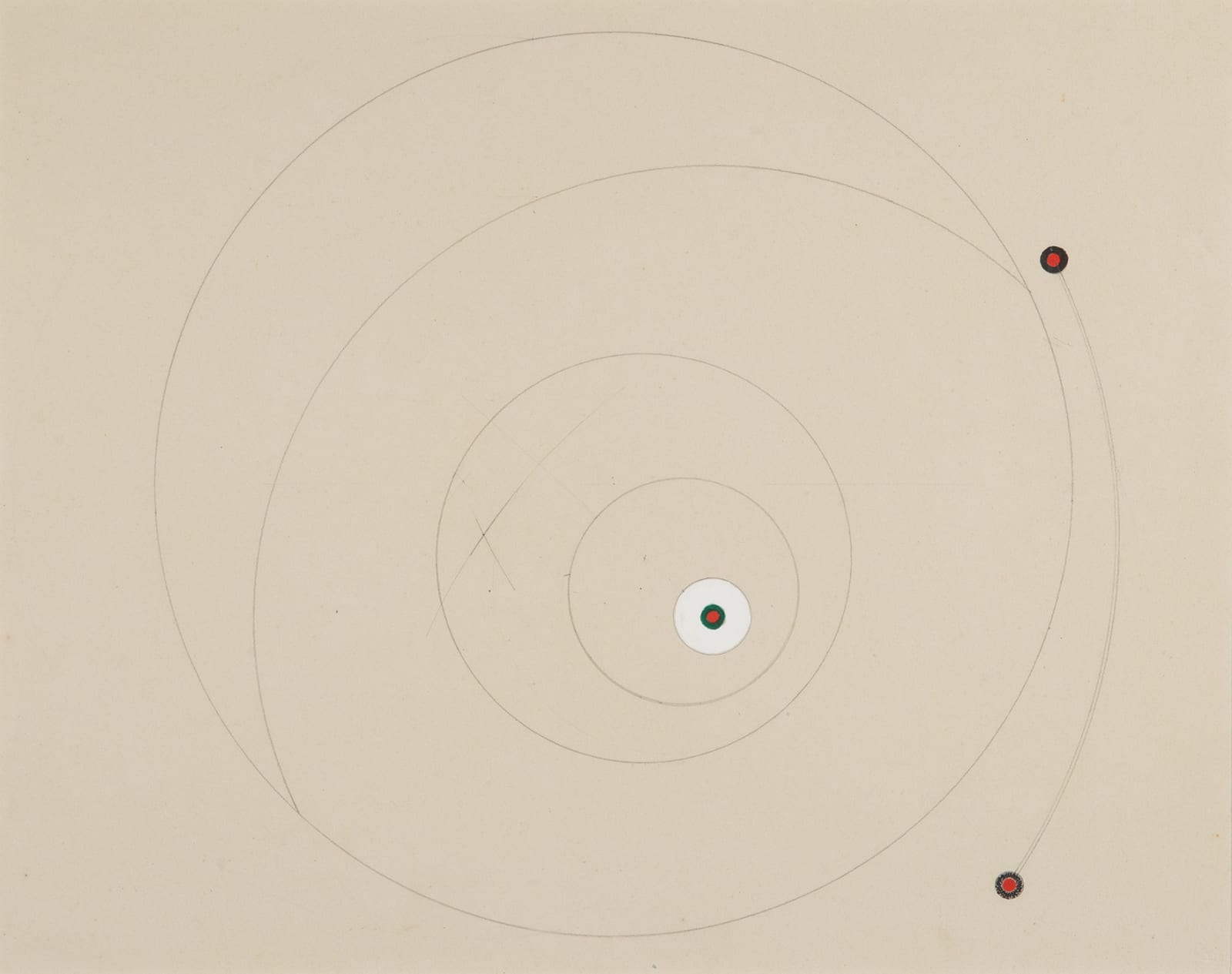 MARLOW MOSS, Untitled (Red, green and white circles), c. 1940s